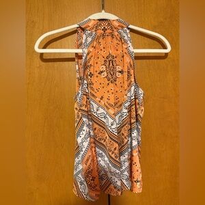 Orange Bandana Print Sleeveless Halter Top